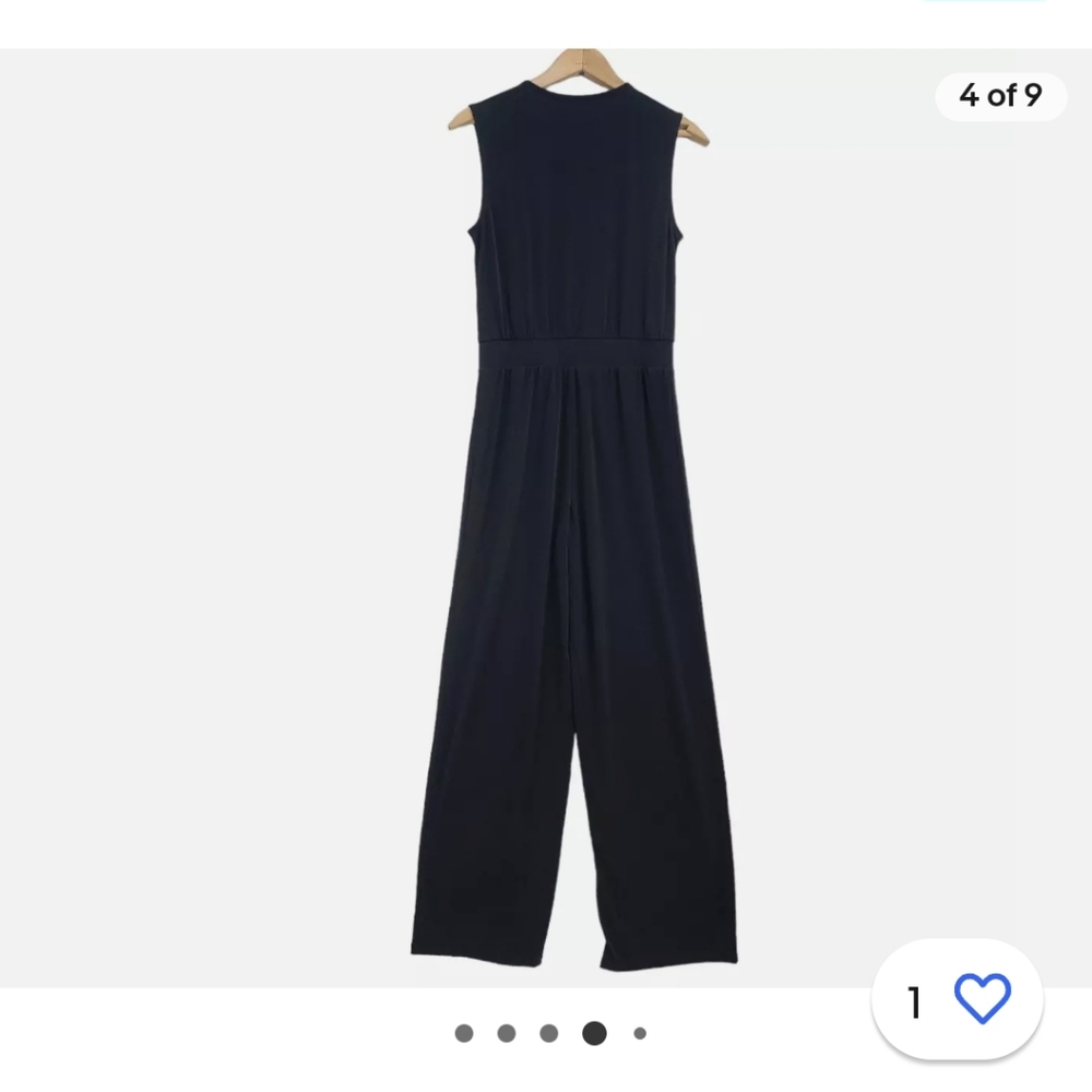 NWT Iman Women's Black Jumper Knit Jumpsuit Wide Leg V Neck With Buttons